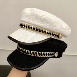 Berets Military Chain Hats For Women Spring Flat Army Caps Lady Fragrant sboy Hat Outdoor Casual Street Painter Cap Female 231201