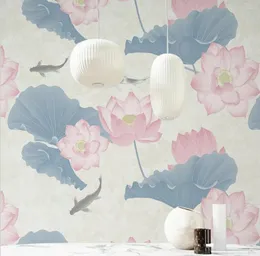 Wallpapers papel de parede 3d lotus carpa murais para sala de estar el restaurante mural papel de parede decoração do quarto adesivos