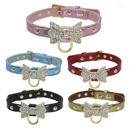 Dog Collars Cute PU Leather Puppy Collar Bling Rhinestone Bowknot Chihuahua For Small Medium Larger XS-L Accessories