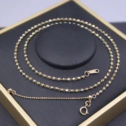 Chains Real Pure 18K Yellow Gold Chain Women Lucky 2mm Laser Beads Link Adjustable Necklace 2.9g/45cm