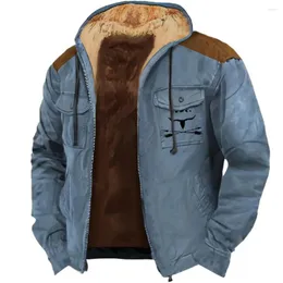 Men's Hoodies Winter Zip-up Fleece Coat Jackets Blue Brown Ox Cow Sweatshirts Outerwear Streetwear Long Sleeve Cardigan Hooded