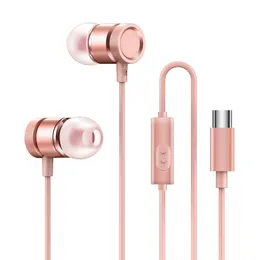Metal in-ear Earphones Type-c in-line control with microphone headset bass music headphones wired apple 15 Android cell phone headphones without knot linear earbuds