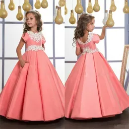 Girl Dresses Applique Satin Fluffy Pleated Flower Dress 2023 For Weddings Birthday Pageant Robe First Communion Celebration
