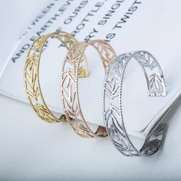Bangle Stainless Steel Personalized Plant Leaf Fashion Women's Bracelet Pattern Cuff Jewelry Gift