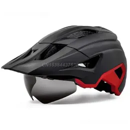 Ridhjälmar Mountain Road Bike Helmet Magnetic Goggles Hjälm med Insect Net Dleveroble Lens Visor Motorcykel Hjälm Capacete Ciclismo 231202