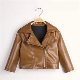 2024 Spring Autumn Premium Pu Lapel Collar Children's Leather Coat Girls and Boy Clothing Baby Leather Coat Motorcykelläderkläder