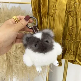 Keychains Luxury Genuine Real Cute Keychain Hamster Keyring Women Bag Charm Car Key Pendant Handmade Trinket High Quality Gift