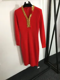 1213 L 2023 Runway Dress Autumn Dress V Neck Long Sleeve Black Red Purple Brand Same Style Empire Womens Dress Fashion 20239265