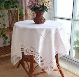 Table Runner American White Lace Dinning Tablecloth Handdrawn Yarn Embroideried Cloth Cotton Linen Cover Refrigerator TV 231202