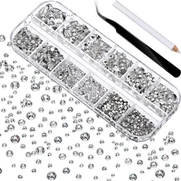 ديكورات فن الأظافر 2000pcs شقة AB Crystal Rhinestones Gems Devinations Devinations مع Tweezer و Atting Pens Manicure Dail Tools for Harps Face 231202