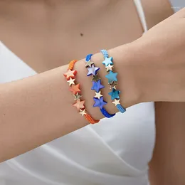 Charme pulseiras moda artesanal três concha estrela pulseira para mulheres homens emparelhados pingente trança ajustável presente da amizade