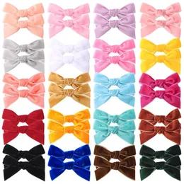 Acessórios para o cabelo 2 pcs meninas fita de veludo bowknot hairclips sólido doce cor cauda de andorinha com envoltório completo tecido hairpins atacado headwear