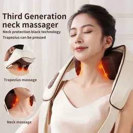 Massera nackkudde Trådlös elektrisk shiatsu -hals och rygg massager lugnande värme djup vävnad 5d knådande massage kudde axel ben body 231202
