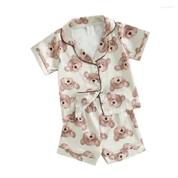 Clothing Sets Toddler Baby Boy Girl Silk Pajamas Animal Print PJs Set Short Sleeve Button Up T-Shirt Tops And Shorts Sleepwear