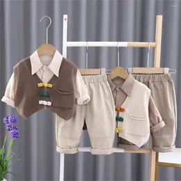 Clothing Sets Toddler Baby Boy 3PCS Clothes Set Turn-Down Collar Long Sleeve Cardigan T-shirt Top Pant Spring&Autumn Fashion Casual Coat