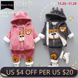 Clothing Sets 1-6 Year Old Winter Baby Boy Girl 3pcs Clothes Set Kid Cotton Thick Warm Hooded Vest Sweater Pant Cartoon Cute Bear Outfits