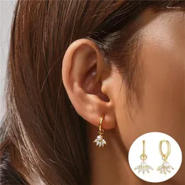 Dangle Earrings 925 Sterling Silver Zircon Geometric Earring For Women Girl Pearl Simple Round Design Jewelry Party Gift Drop
