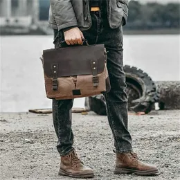 Yüksek Grade Business Laptop Bag tuval çantası erkek omuz 14 bilgisayar çanta vintage messenger damlası 211102280i