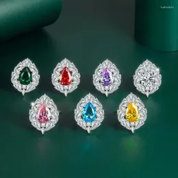 Bagues de cluster Fashion S925 Silver Emerald Water Goutte Bague Exquise Ouverture Réglable Couleur Gemstone Femelle Romantique Bijoux Cadeau