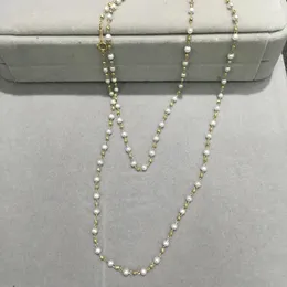 Catene Collana lunga 3-4 mm di perle d'acqua dolce in oro giallo 10 carati Piccoli gioielli autentici da donna
