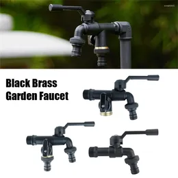 Bathroom Sink Faucets Black Brass Garden Hose Faucet Outdoor Anti-Freeze Bibcocks With Dual Outlet For Washing Machine 1/2 Inch