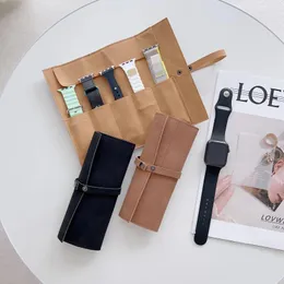 Watch Bands Korea Matte Leather Organizer Case Portable Travel For Apple Strap Band Storage Bag Watchband Pouch Straps