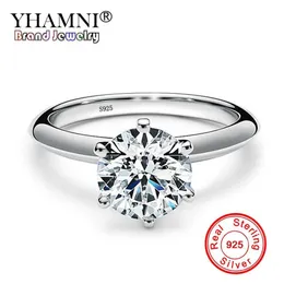 YHAMNI Authentic 100% Original Solid 925 Silver Rings Solitaire 7mm 1 5 Carat CZ Stone Engagement Wedding Rings For Women 121270r