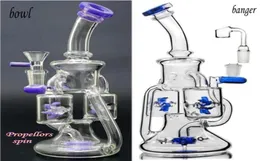 Double Recycler Bong Hookahs Propeller Spinning Percolator Water Pipes Bubbler Recycler Oil Rigs smoking with 14mm joint4634992