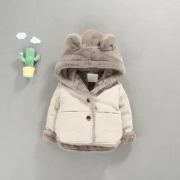 Para baixo casaco OLEKID outono inverno bebê jaqueta de lã dos desenhos animados com capuz mais veludo infantil meninos casaco nascido bebê meninas outerwear criança parka 231202