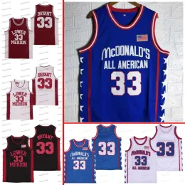 Usa camisa de basquete NCAA Lower Merion Mcdonalds All American 33 High School College Preto Branco Azul Mens Ed