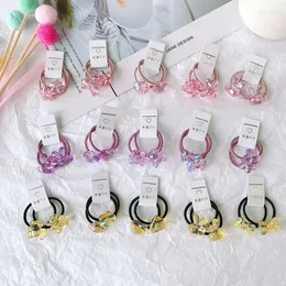 Hair Accessories 2pcs/Set Sweet Crystal Acrylic Heart Star Bowknot Elastic Ties Transparent Geometric Charms Rope Girls Accessory