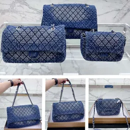 10AAClassic Denim Blue CC Flap Bag Luxury Designer Women's Handbag Crossbody Tote Shopping Shoulder Bag Vintage Embroidery Print Silver Hardware Bag 3 Sizes