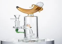 In Stock Heady Glass Bong Banana Shape Hookahs Oil Dab Rigs Showerhead Perc Water Pipes 14mm Female Joint Unique Bongs With Bowl A9171365