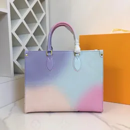 Echtes Leder Tote Umhängetasche Farbverlauf Damen Handtaschen FRAUEN Luxus Designer Shouder Einkaufstaschen