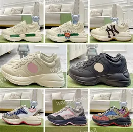 Rhyton Spor Sneaker Tasarımcı Ayakkabı Lüks Deri Kauçuk Kadınlar Platform Sıradan Ayakkabılar Erkekler Çok renkli spor ayakkabı moda açık havada birbirine geçiren eğitmenler bayan ayakkabıları