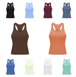 lu-12 Gym Yoga Bra I-shaped Vest Crop Top Women Crew Neck With Gym Off Shoulder Sexy Tank Tops Fitness Cami Casual Summer