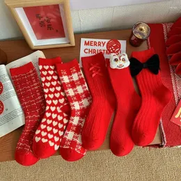 Women Socks Red Year Ladies Chinese Style Stocking Long Tube Bow Tie Stockings For Christmas Marry Festive Good Luck