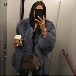 Womens Fur Faux Midlength Artificial Wool Leather Coat Trend Autumn Fox Outwear Long Sleeve Fashion Jackets 231202