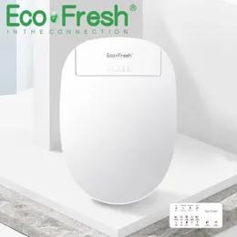 Badtillbehör Set EcoFresh Intelligent Toalett Seat Electric Bidet Cover Smart uppvärmd toalettstol LED -ljus WC SMART LID 231202