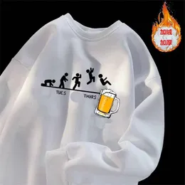 2023Friday Beer O Collar Men's Fleece Plus tjock hoodie schema kul måndag tisdag onsdag torsdag digital tryckt bomull plus fleece pullover