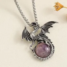 Pendant Necklaces Catuni Vintage Goth Pterosaur Necklace Natural Stone Stainless Steel Jewelry Accessories Gifts For Men Women Sweaters