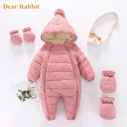 Rompers 2023 Born Hooded Plus Velvet Warm Boys Snowsuit Toddler Snow Suit Baby Girl Ubrania Bawełniane kombinezon Born Tumpsuit 231202