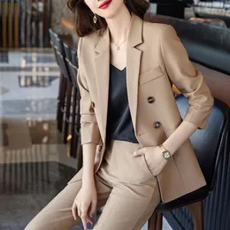 Damen Zweiteilige Hose Y2K Mode Damen Hosenanzug Damen Business Arbeitskleidung Blazer und Hose Schwarz Khaki Braun Beige Formal 2 Set mit