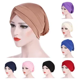 New Arrival Fashion Women Polyester Muslim Stretch Turban Hat Chemo Cap Hair Loss Head Scarf Wrap Cap High Quality 235e