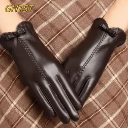 Cycling Gloves Winter Genuine Sheepskin Leather Light Luxury High-Quality Warm Touchscreen Driving Ladies Fashion Accessories