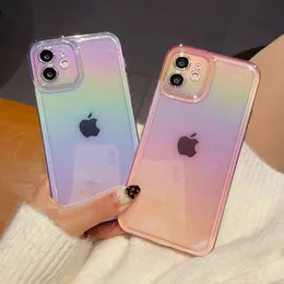 Luxury Gradient Rainbow Glitter Clear Soft Phone Case For iPhone 15 14 13 12 Pro Max 11 X XS XR Camera Protective Shockproof Cover