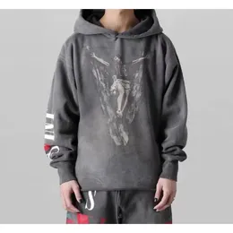 Herrtröjor Michael Mens hoodie v Print High Street Washing Water Vintage Overdimensionerad retro Fashion Pullover Streetwear Letter