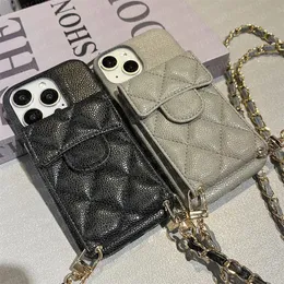 For iPhone 15 Pro Max Cases Card Holders Phone Case Designer Crossbody Quilted iPhone Case Apple iPhone 14 Pro 13 Case Caviar Leather Makeup Mirror Wallet Mobile Cover