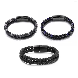 Strang Leichtes stapelbares Geburtstags-Perlenarmband Lässiges PU-Leder DIY Für Herrenmode Naturstein Eleganter Schmuck Dehnbar