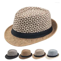Berets British Men Beach Sun Hats Summer Cowboy Fedora Retro Jazz Hat Breathable Straw Caps Outdoor Panama Man Gentleman Holiday Sunhat